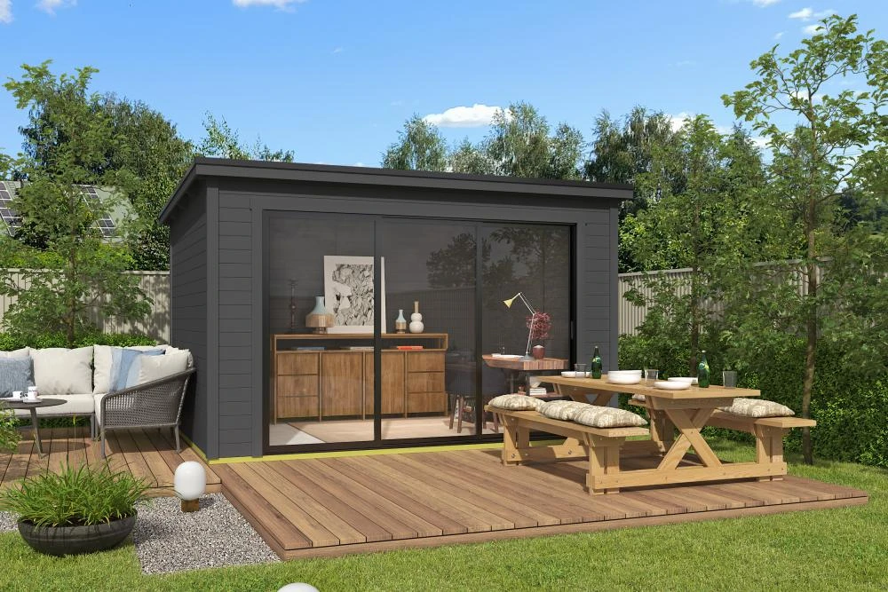 Outdoor Life Blokhut Pernilla Carbon Grey 385 x 295 cm - Afbeelding 1